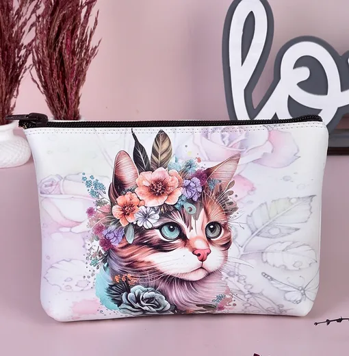 C133 Tatlı Kedi Baskılı Cüzdan