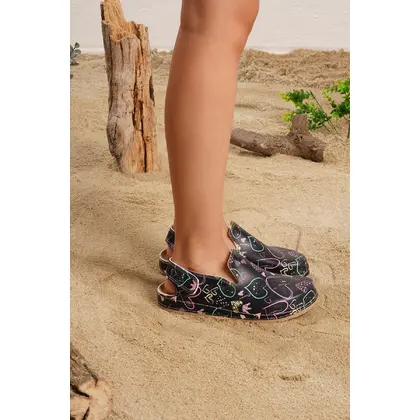 1055 Neon Şekiller Baskılı Step Sandalet