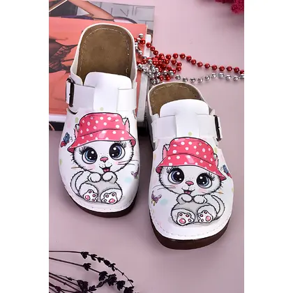 3041 Pembe Şapkalı Kedi Desenli Anatomik Terlik