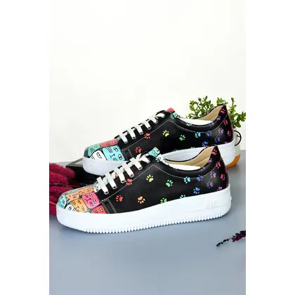 6050 Renkli Kedi Desen Özel Tasarım Kadın Sneakers