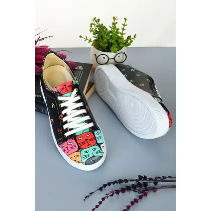 6050 Renkli Kedi Desen Özel Tasarım Kadın Sneakers