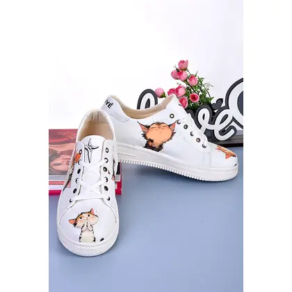 6272 Şaşkın Kedi Baskılı Sneakers