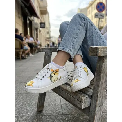888 Kedi Baskılı Beyaz Renkli Sneaker