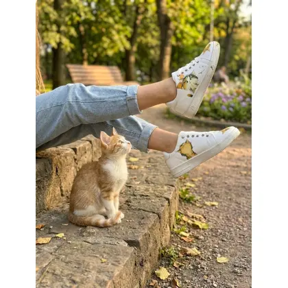 888 Kedi Baskılı Beyaz Renkli Sneaker