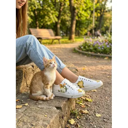 888 Kedi Baskılı Beyaz Renkli Sneaker